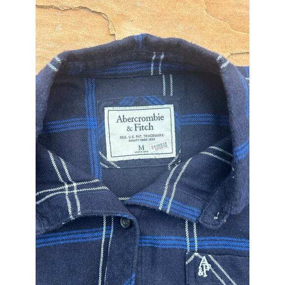 Abercrombie Fitch Button Up Shirt Women Size M Blue Plaid Long Sleeve LS - Picture 2 of 2